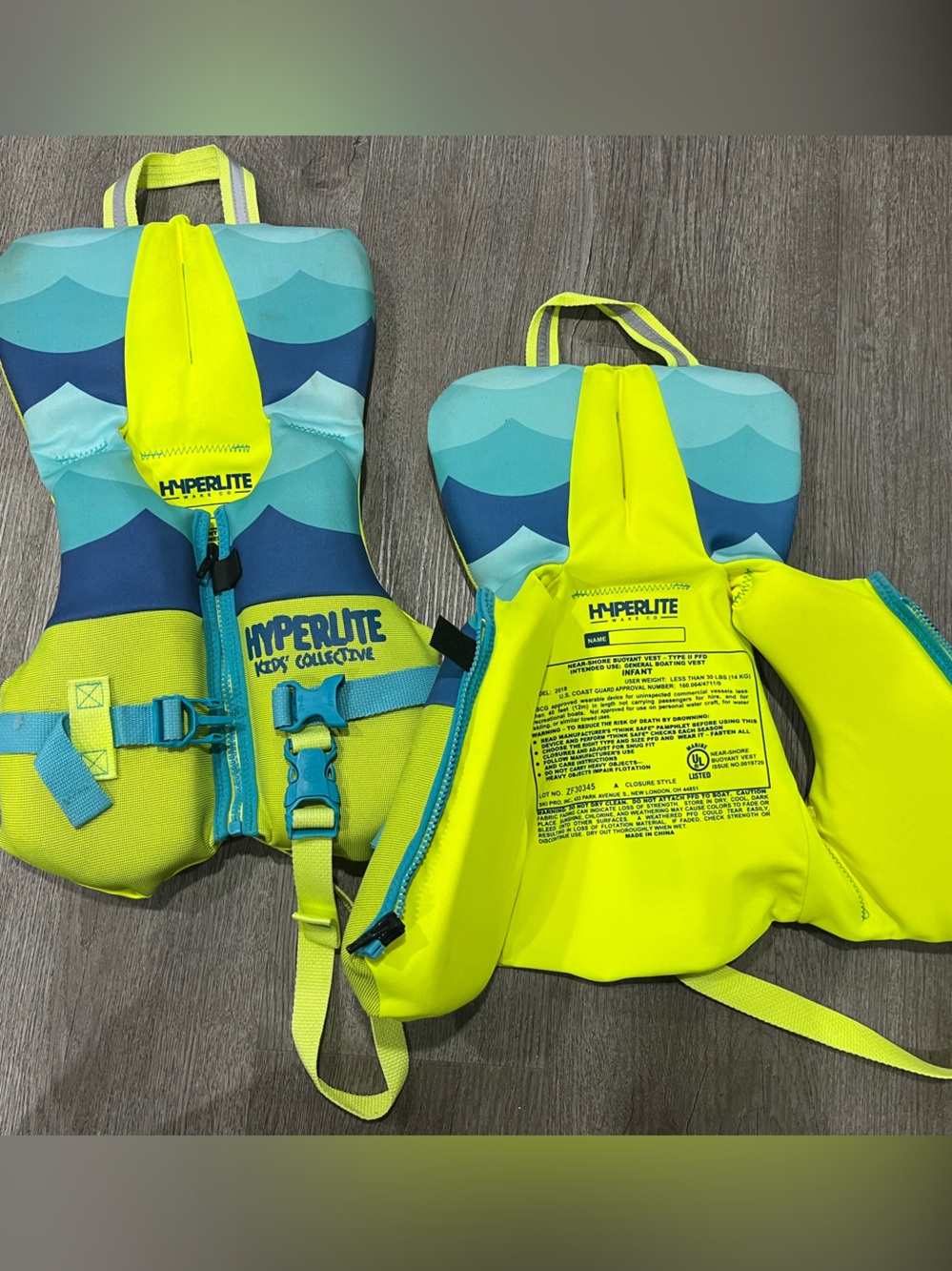 Hyperlite Kids' Swim Vest in Neon Yellow & Teal Wave